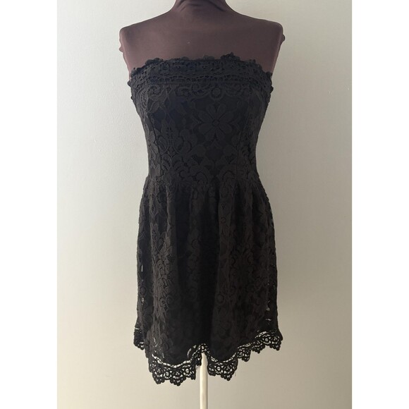 Black Lace Dress Size M Floral Strapless Y2K Whimsy Goth Witchy Cocktail - Picture 1 of 13